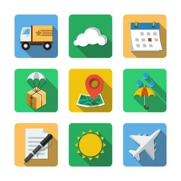 Nine different icons in a flat style Ilustración de archivo