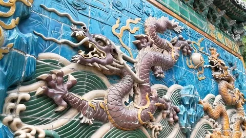 Nine Dragon Screen, Beihai Park, Beijing, China, close up shot Stock Footage 127481447