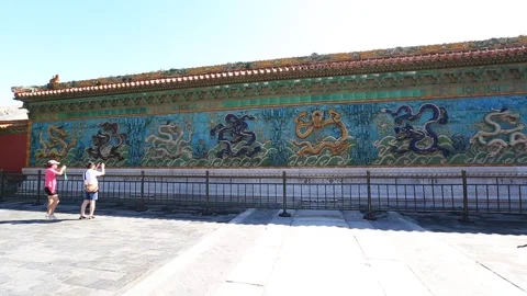 Nine Dragon Wall (Jiu Long Bi) in the Forbidden City Stock Footage 203126991
