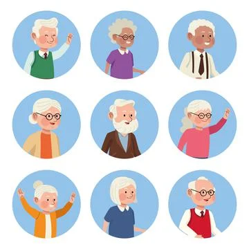 Nine elder persons Stock Illustration