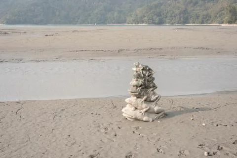 Nine Frog Statue stacks in Sun Moon Lake Stock Photos