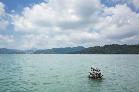Nine Frog Statue stacks in Sun Moon Lake Stock Photos