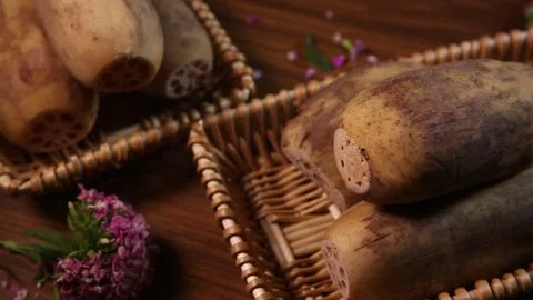Nine hole lotus root and seven hole lotus root (5) Stock Footage 202258662