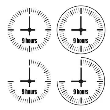 Nine Hours Clock on white background. Nine o'clock. Stock Illustration
