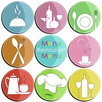 Nine icons with elements of kitchen accessories Stock Illustration