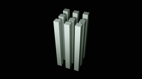 Nine long cuboids on black background, 3d render, computer generating Stock Footage 92527471