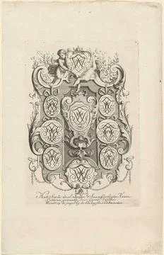 Nine monograms of which a worn by putti; The Sesde part new T Saam Name Ar... Stock Photos