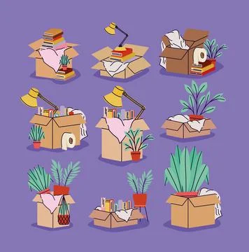 Nine moving boxes 스톡 일러스트