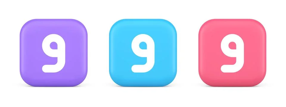 Nine number button calculation math financial budget web app 3d realistic ico Illustrazione stock