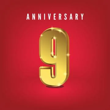 Nine number gold gradient with red background Illustrazione stock