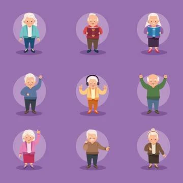 Nine old persons studing Stock Illustration