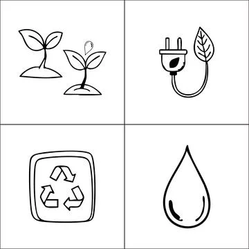 Nine panel grid showcasing line art faces surrounding a lipstick silhouette on a Stock Illustration