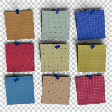Nine pastel-colored sticky notes, each with a different pattern Stock Photos