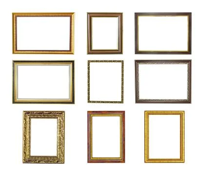 Nine picture frames isolated on white . high resolution Stock Photos