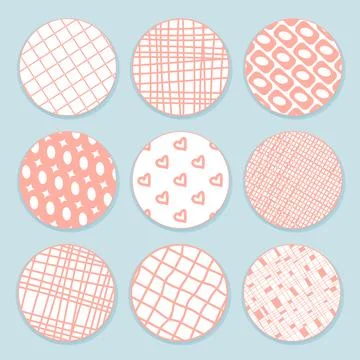 Nine pink white round patterned tapes for scrapbooking, Valentines day theme. Stock Illustration