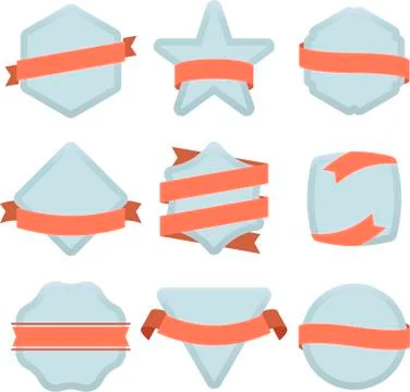 Nine plain badges with ribbons in soft colors. Illustrazione stock