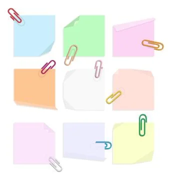 Nine post it and clip colors Stock Illustration