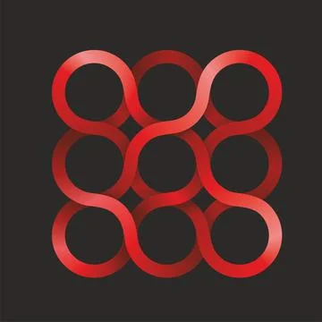 Nine red intertwined rings, frames. Vector illustration. Stock Illustration