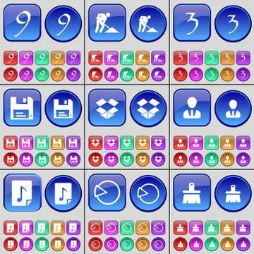 Nine, Roadwork, Three, Floppy, Box, Avatar, Music file, Diagram, Brush. A large Stock Illustration