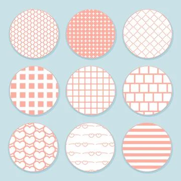 Nine round patterned tapes for scrapbooking, Valentines day theme. Lines, squ Stock Illustration