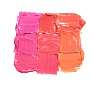Nine samples of different lipstick colors in the form of square Stock Photos