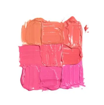 Nine samples of different lipstick colors in the form of square Stock Photos