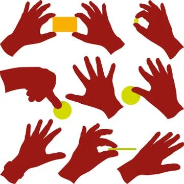 Nine silhouette of hands at work in different positions. Stock Illustration