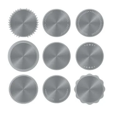Nine silver medals with radial gradient and different borders Stock Illustration