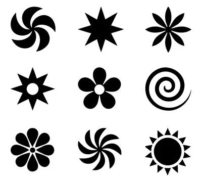 Nine Simple Black and White Geometric Shapes Icons イラスト素材