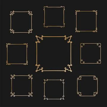 Nine simple square frames with some ornament as the border collection. Set of Stock Illustration