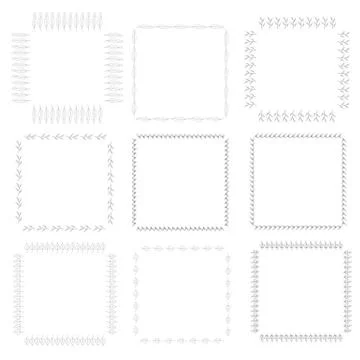 Nine square frames with cute decorative branches and leaves. Isolated frames Stock Illustration