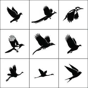 Nine square grid featuring black silhouette icons of makeup brushes lipstick and Stock Illustration