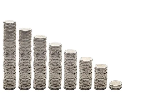 Nine stacks of coins decreasing - Stop Motion. Stock Footage 71625384
