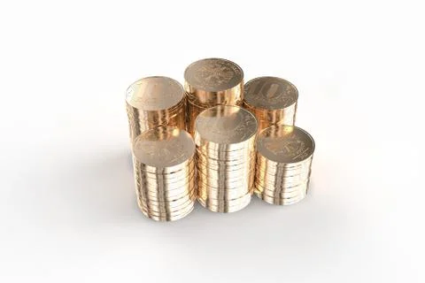 Nine stacks of ten-ruble coins folded neatly Stock Illustration