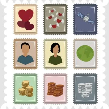 Nine stamps 스톡 일러스트