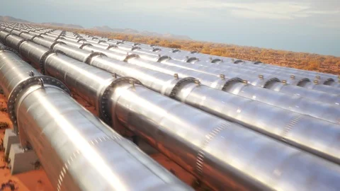 Nine streams of pipeline running through prairie. Stock Footage 88279043