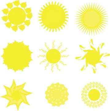 Nine types of sun icons Stock Illustration