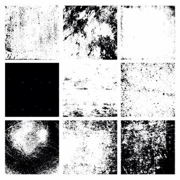 Nine Vector Black Abstract Grunge Textures Set Stock Illustration