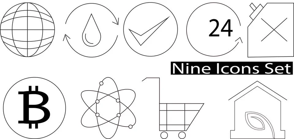 Nine Vector icons set. Stock Illustration
