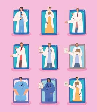 Nine virtual doctors Ilustración de archivo
