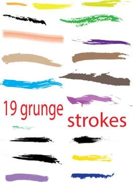 Nineteen grunge strokes Illustrazione stock