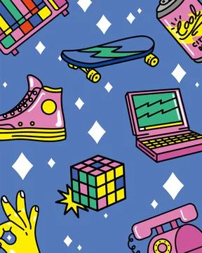 Nineties patches pattern Illustrazione stock