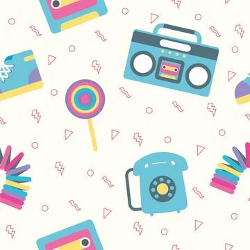 Nineties style objects pattern Illustrazione stock