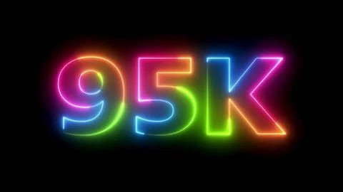 Ninety five k glowing neon text numbers sign Illustrazione stock