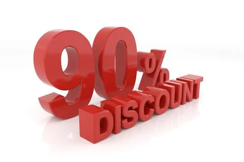 Ninety percent discount. 3D rendering. Stock Illustration