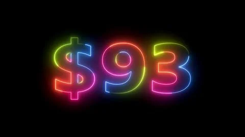 Ninety three dollar neon light sign glowing Stock Illustration