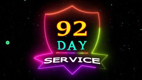 Ninety two day service glowing neon sign Illustrazione stock