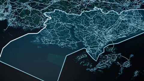 Ningbo China Glowing Digital Map Animation 4K Video stock 337250186