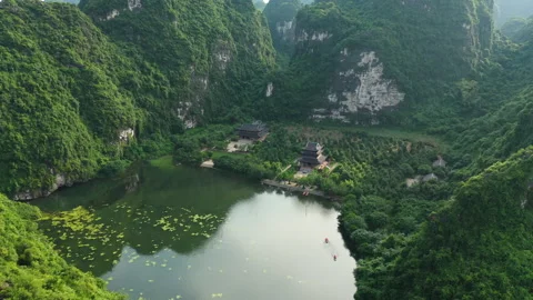 Ninh Binh - Thanh Cao Son Temple aerial view_2 스톡 동영상 261543501
