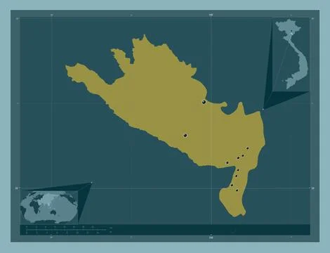 Ninh Binh, Vietnam. Solid color shape. Locations of major cities of the regio Stock Illustration